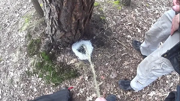 Tonton boys pissing together a big foamy puddle at a tree Tube baharu