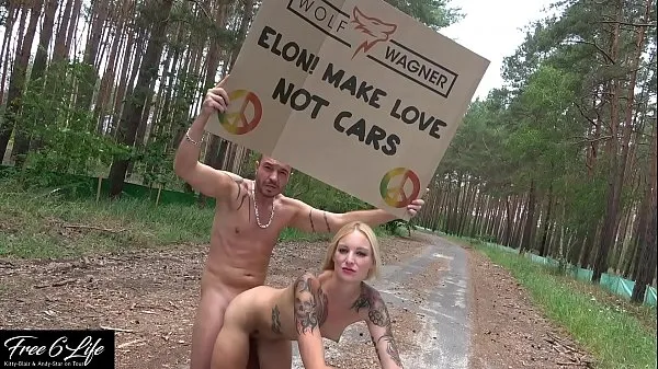Watch Nude protest in front of Tesla Gigafactory Berlin Pornshooting against Elon Musk new Tube