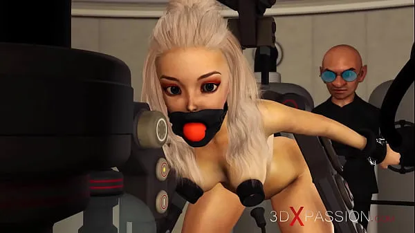 Sledovat BDSM club. Hot sexy ball gagged blonde in restraints gets fucked hard by crazy midget in the lab nový kanál
